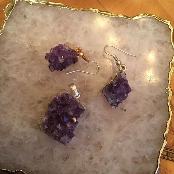 PURPLE STONE Pendants and Earrings - Picture 2 of 2